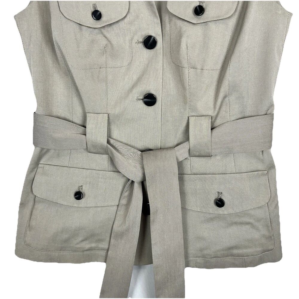 Worthington Women Beige Utility Vest Belted Safari Sleeveless Jacket S - Picture 6 of 16